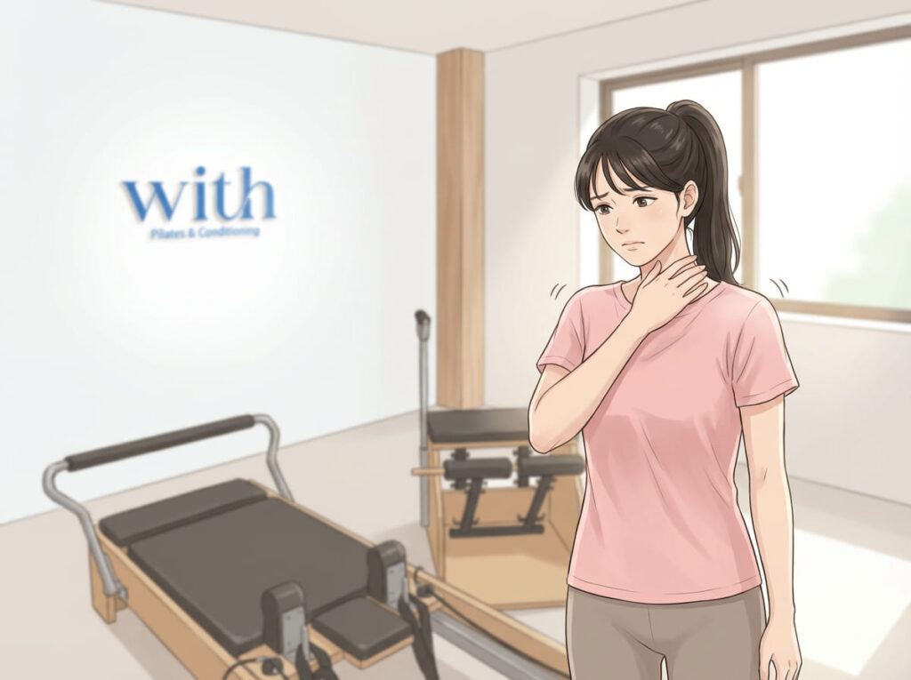 ピラティスを頑張っているのに肩や首が重くなり不安を感じている様子