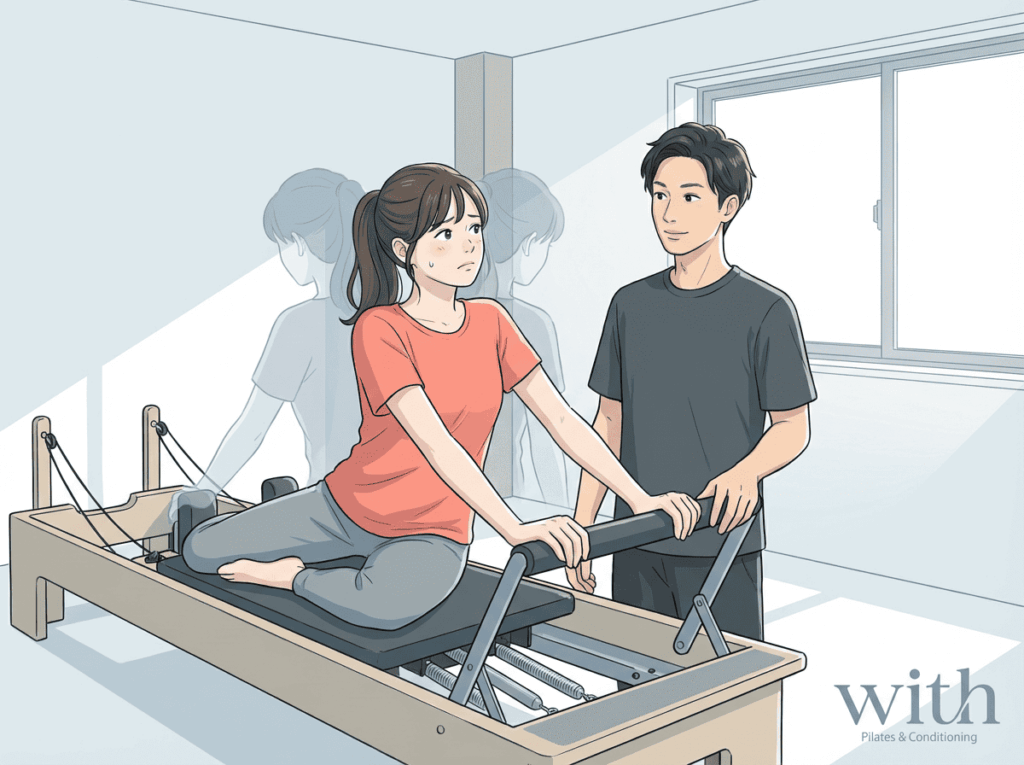 身体の左右差を意識しようとして分からなくなっている様子を示したイラスト