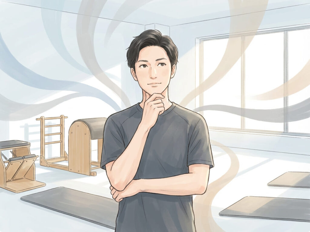 マシンピラティスが合うかどうかを、否定せずに考えている様子を示すイラスト