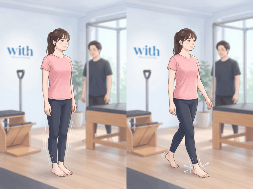 立位や歩行時に足首の安定性が求められる様子を示したイラスト