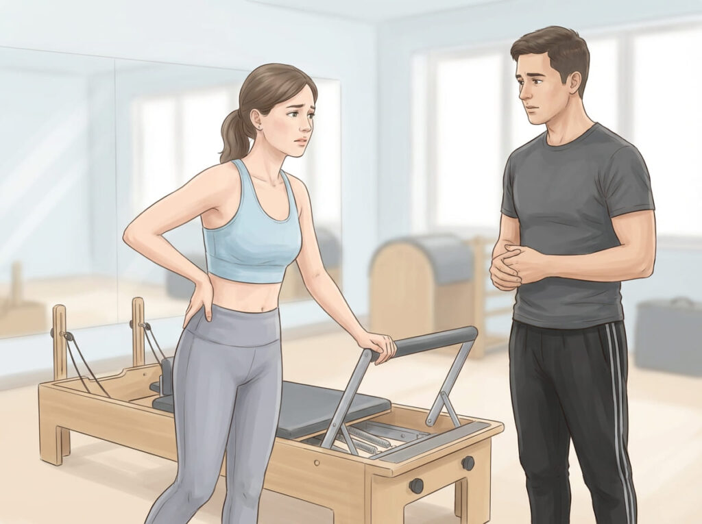 痛みや不調の原因がはっきりしないまま運動を始めようとしている様子を示すイラスト