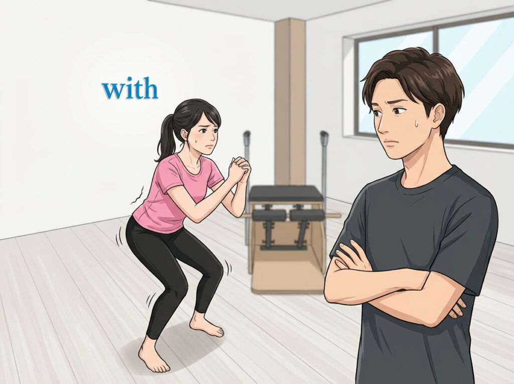 股関節や体幹が使えず膝ばかりに負担が集中している状態を表すイメージ