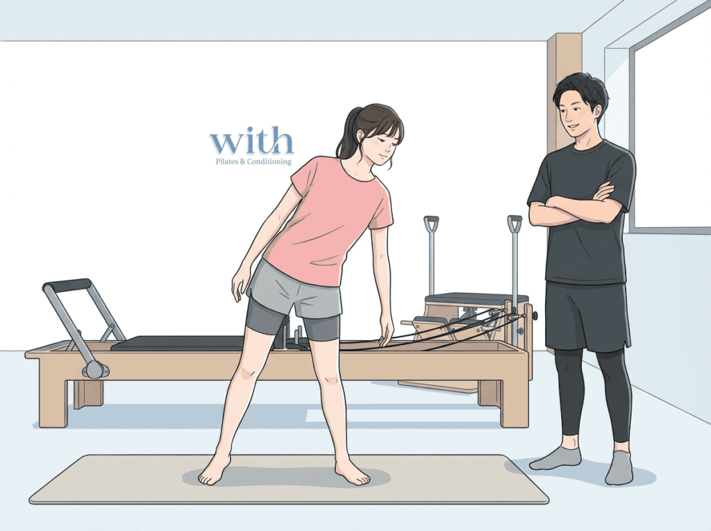 立位で股関節を使って身体を支えバランスを取っている状態を示したイラスト