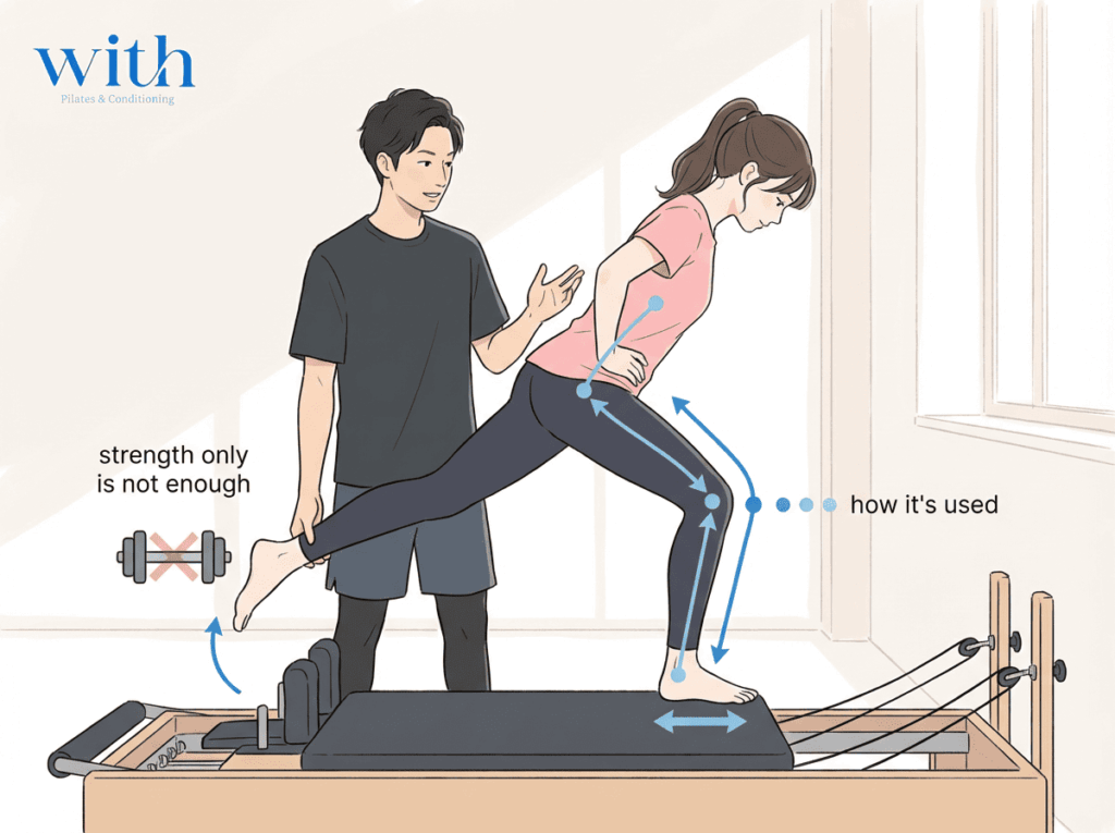 足首の不安定さが筋力だけでなく関節の使われ方にも関係することを示したイラスト