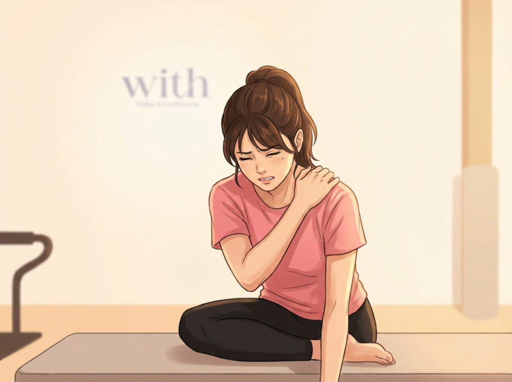 運動やストレッチによって肩や首の違和感が強くなっている様子を表したイメージ