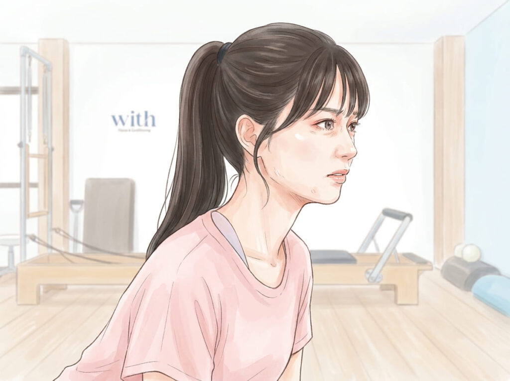 視線が固定され首の動きが硬くなっている状態を表すイメージ