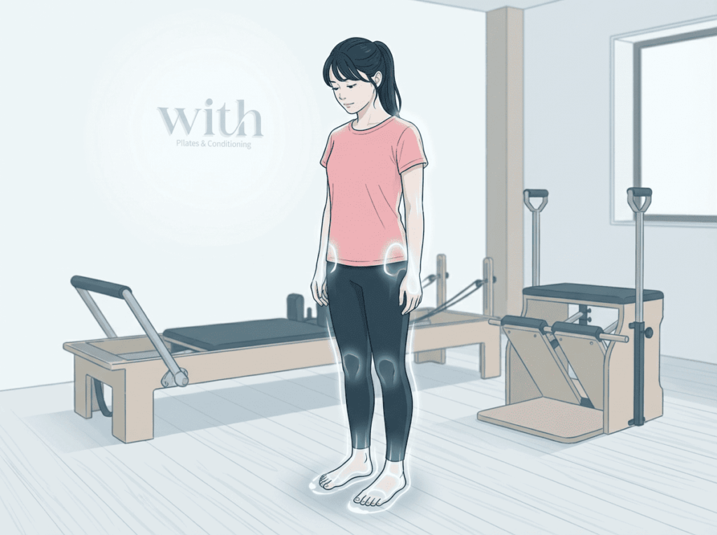 関節の位置や足裏の感覚を感じ取ることを示すイメージ