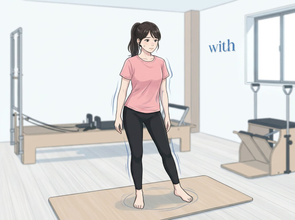 体幹や骨盤が安定しない状態で股関節を動かそうとしている様子