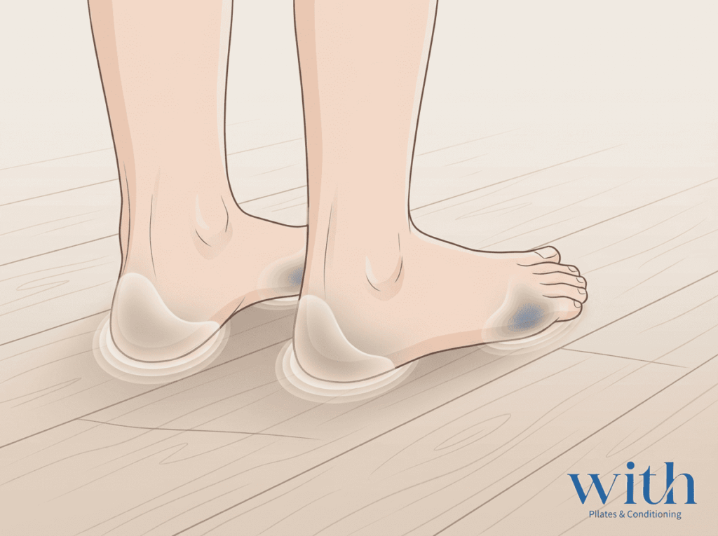 足と床の関係から身体が支えられているかを確認するイメージ