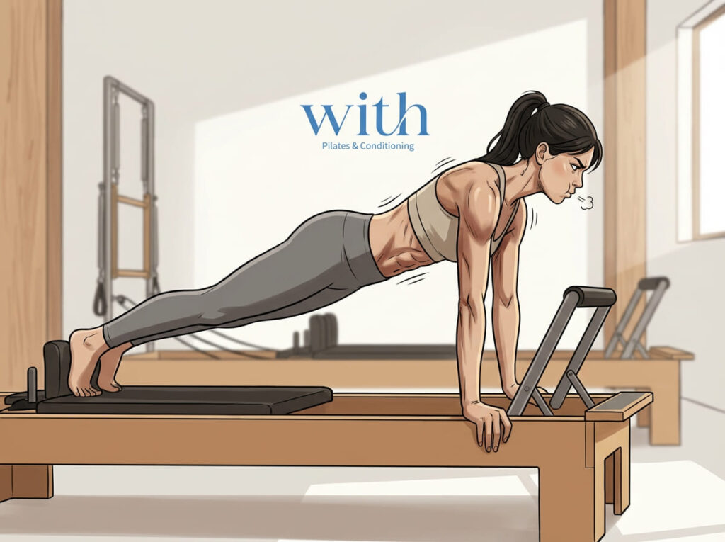 肩や体幹を力で固めて動こうとして首や肩に負担がかかっている状態のイメージ