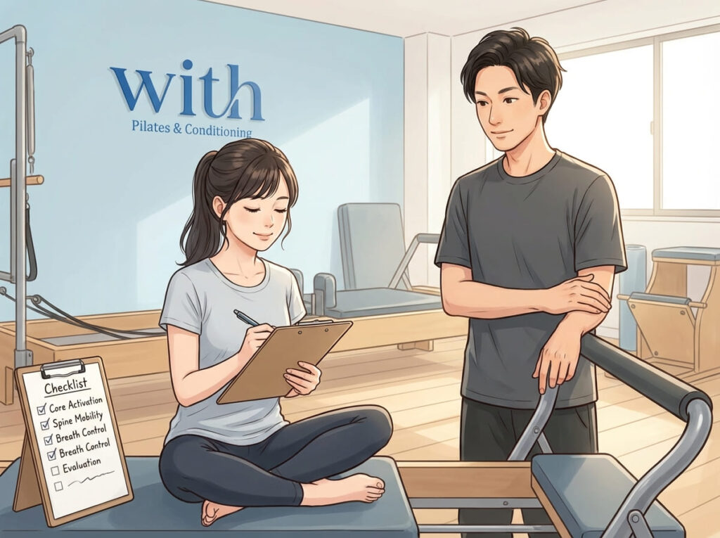 運動を始める前に、自分の状態や不安を整理して考えている様子を示すイラスト