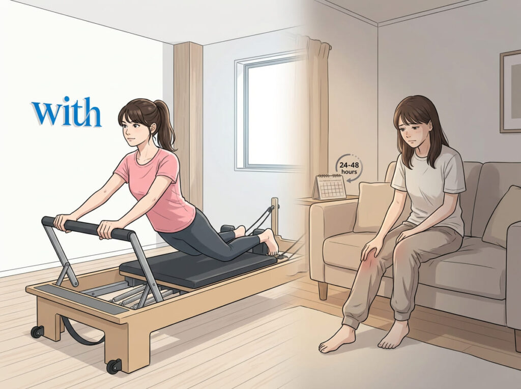 運動後や翌日の膝の反応を十分に意識せず続けてしまっている状態のイメージ