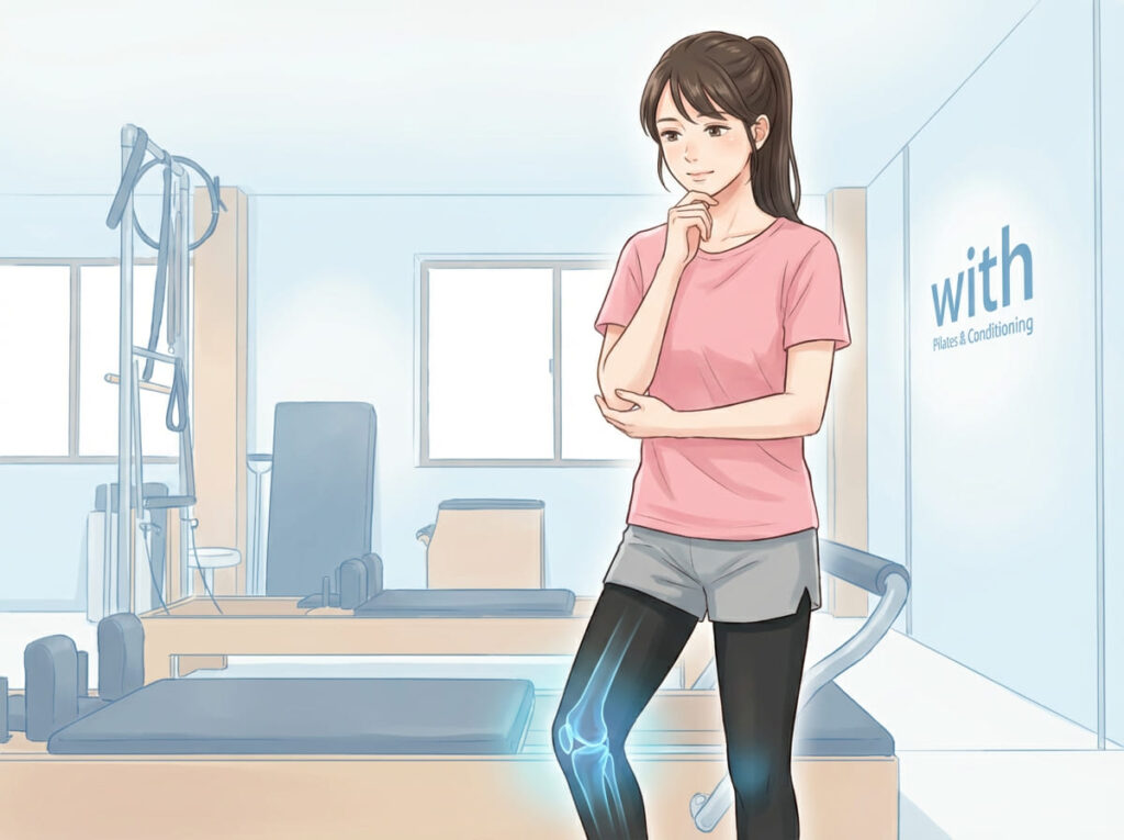 膝の状態を整理し判断材料を集めている様子を表したイラスト