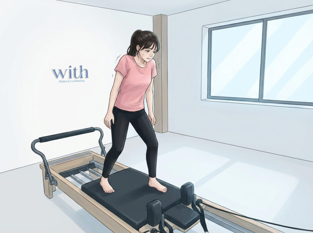 股関節を動かす前から不安や恐怖で身体がこわばっている状態を示すイメージ