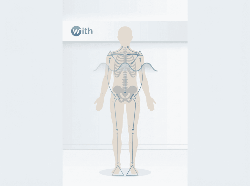 肩だけでなく姿勢や全身のバランスが関係している可能性を示すイメージ