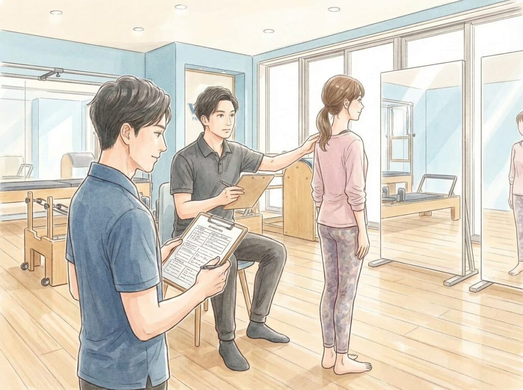 身体評価を経て、改善の目安を伝えるイメージ