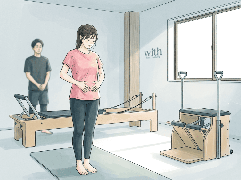 立ち方の違和感を身体からのサインとして受け止めている様子を表したイラスト