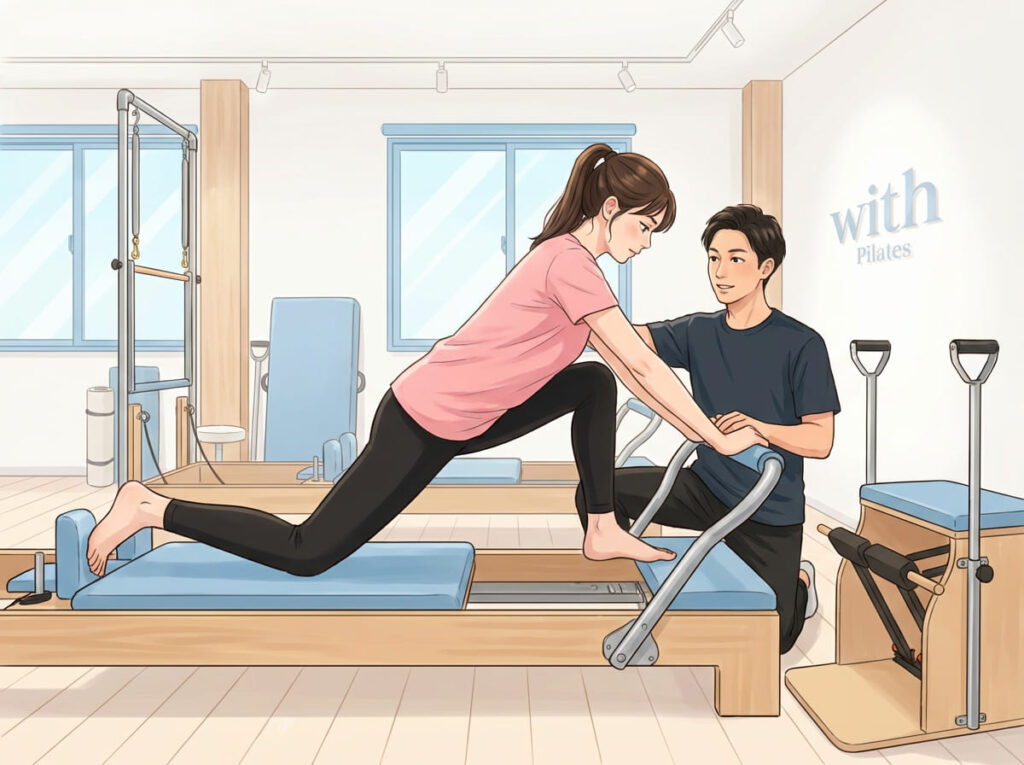 理学療法士が評価をもとにピラティスを指導している