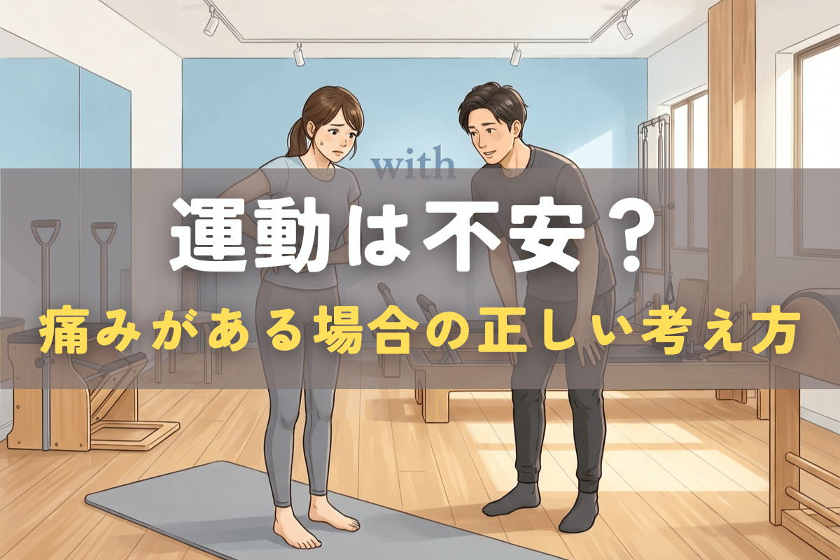 痛みがある状態で運動を勧められ、不安を感じている様子を表したイラスト