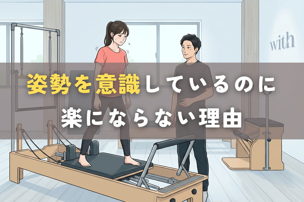 正しく立っているつもりでも身体に負担を感じている状態を表したイラスト