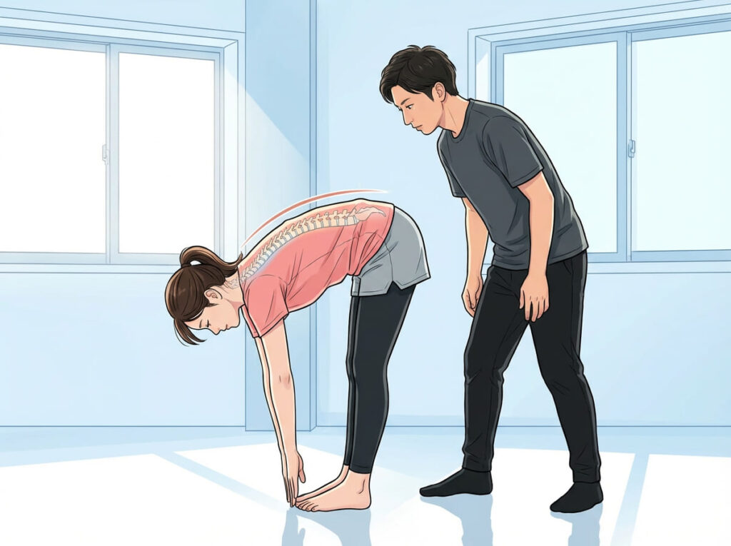 前屈動作を評価している様子