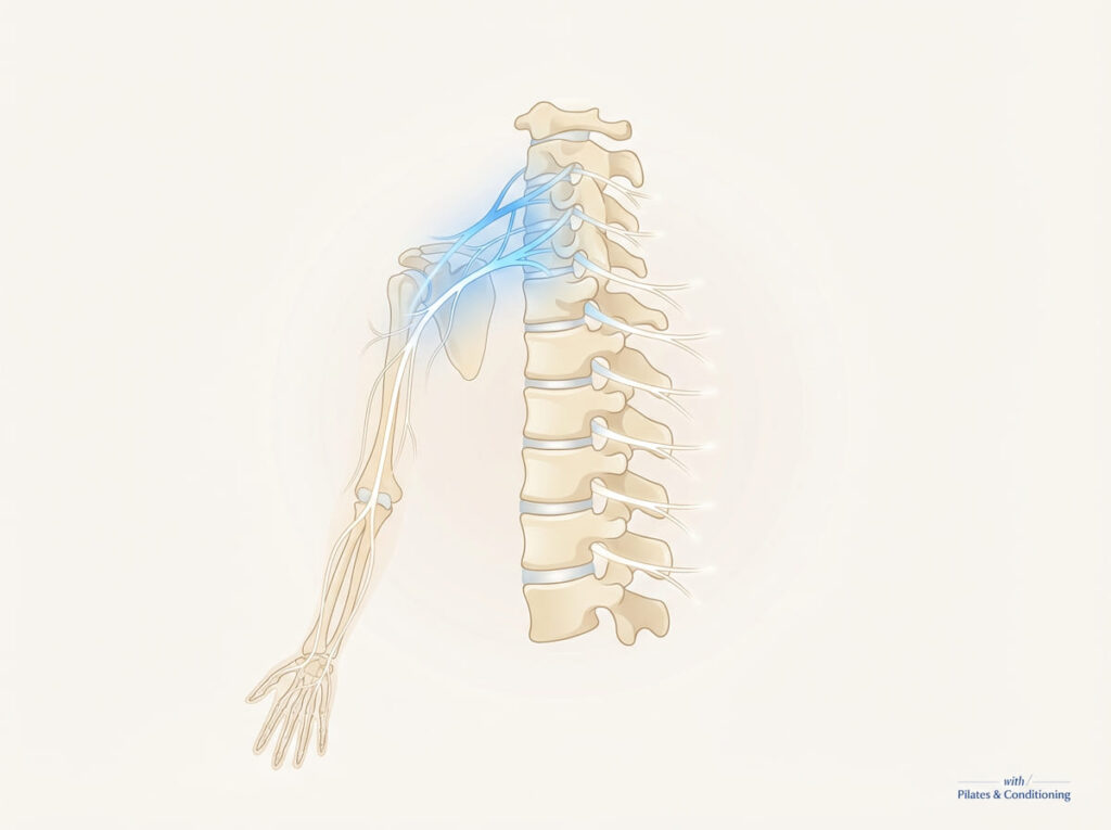 頸椎から腕へ伸びる神経の走行図｜首の神経根と上肢の関係を示す解剖イメージ