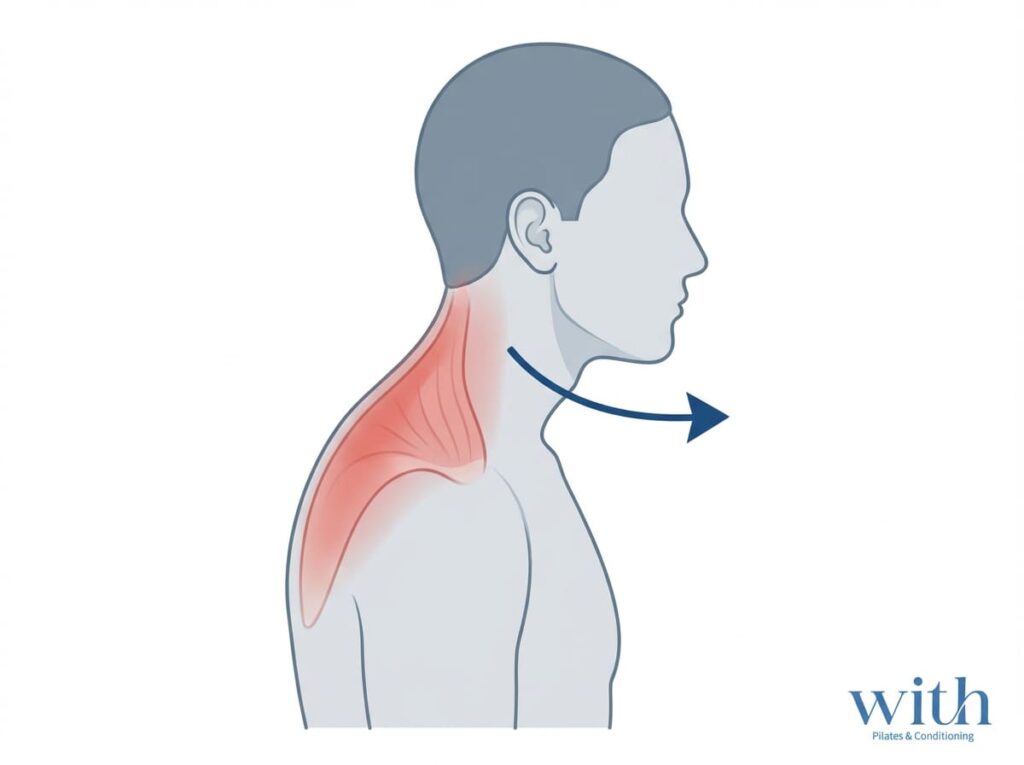 僧帽筋上部の過活動と頭部前方位の関係図