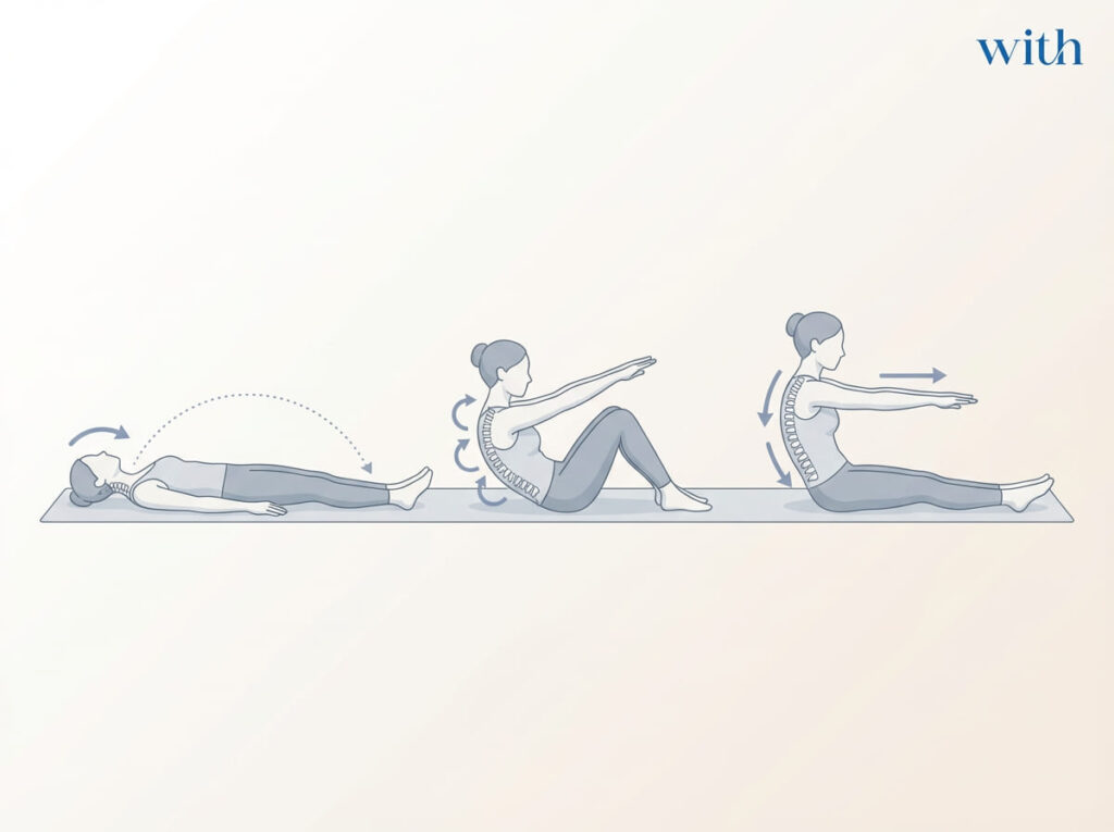 ロールアップの動作順序図|首と体幹の理想的な動きの流れ