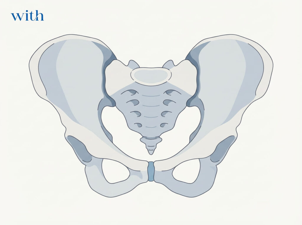 骨盤を構成する関節と位置関係を示したイラスト