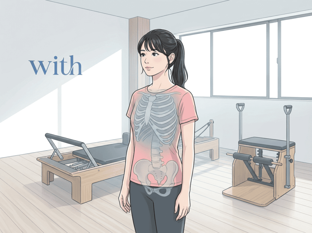胸郭や体幹の状態が骨盤に影響していることを示すイメージ