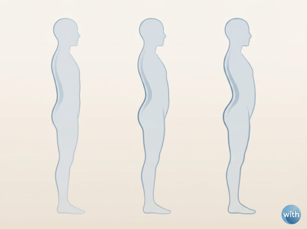 反り腰と呼ばれる姿勢にも個人差があり、一様ではないことを示すシルエット図