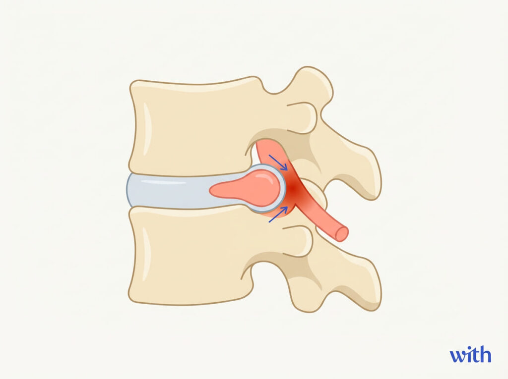 椎間板と神経根の圧迫を示す模式図｜頸椎神経根症の説明イメージ