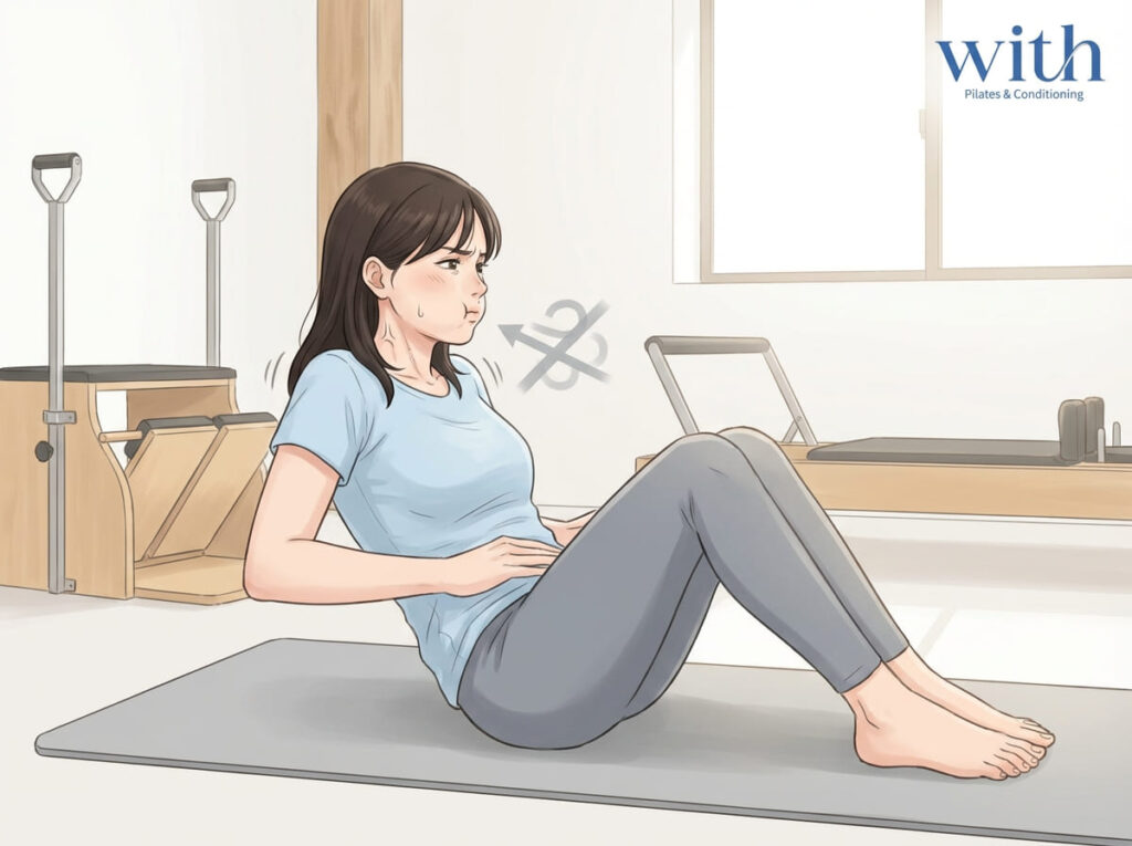 息を止めてロールアップする姿勢|首に負担がかかる呼吸パターン