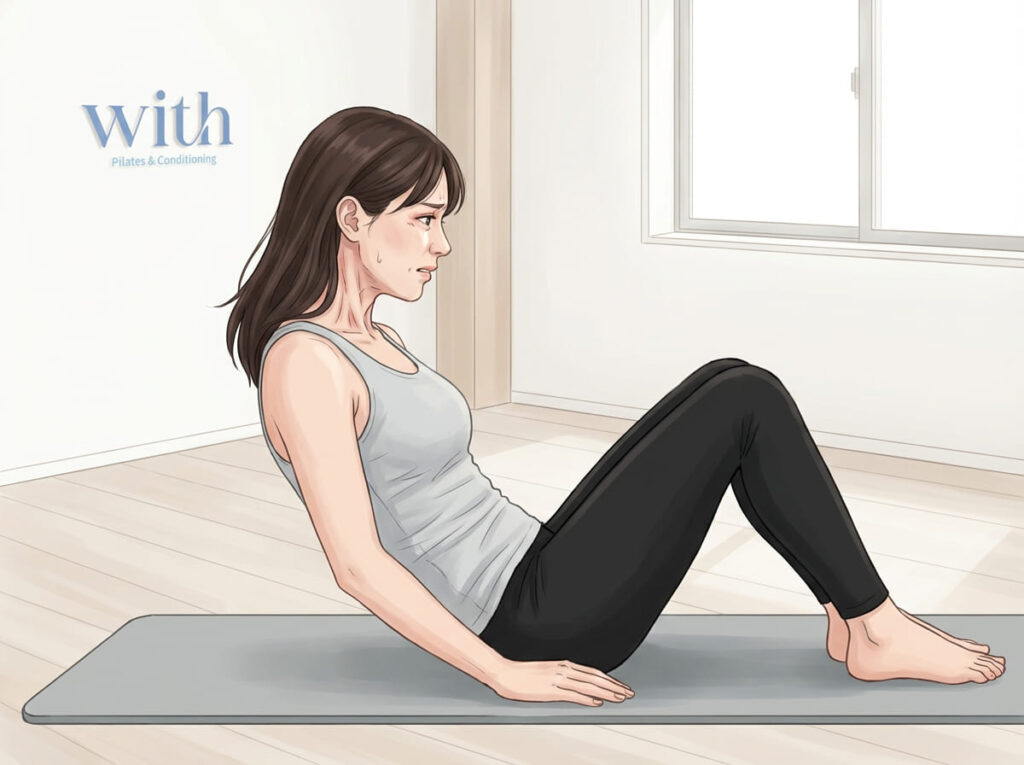 腹筋中に首が前に出る姿勢｜体幹より先に首で支える代償動作