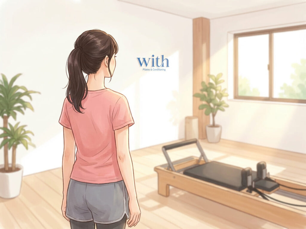 自然な姿勢でリラックスして立っている女性の後ろ姿