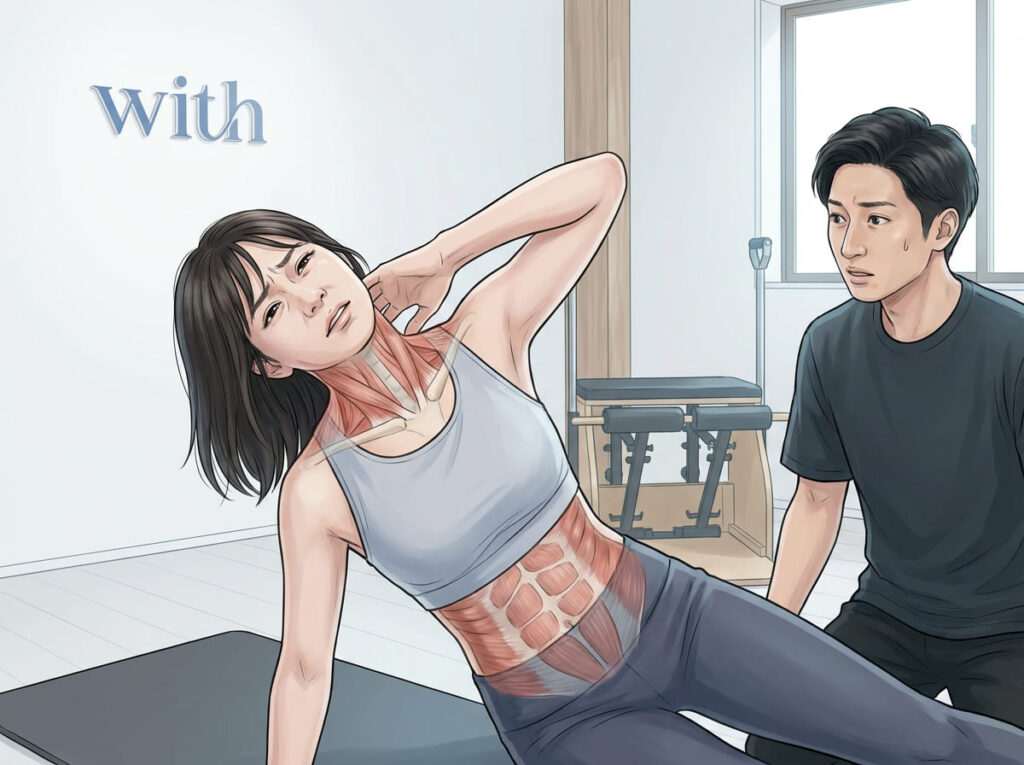 ピラティス中に首へ負担がかかっている姿勢