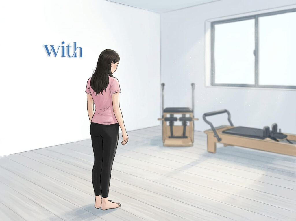 運動を続けてよいか迷い、自分の身体の状態を考えている女性の後ろ姿