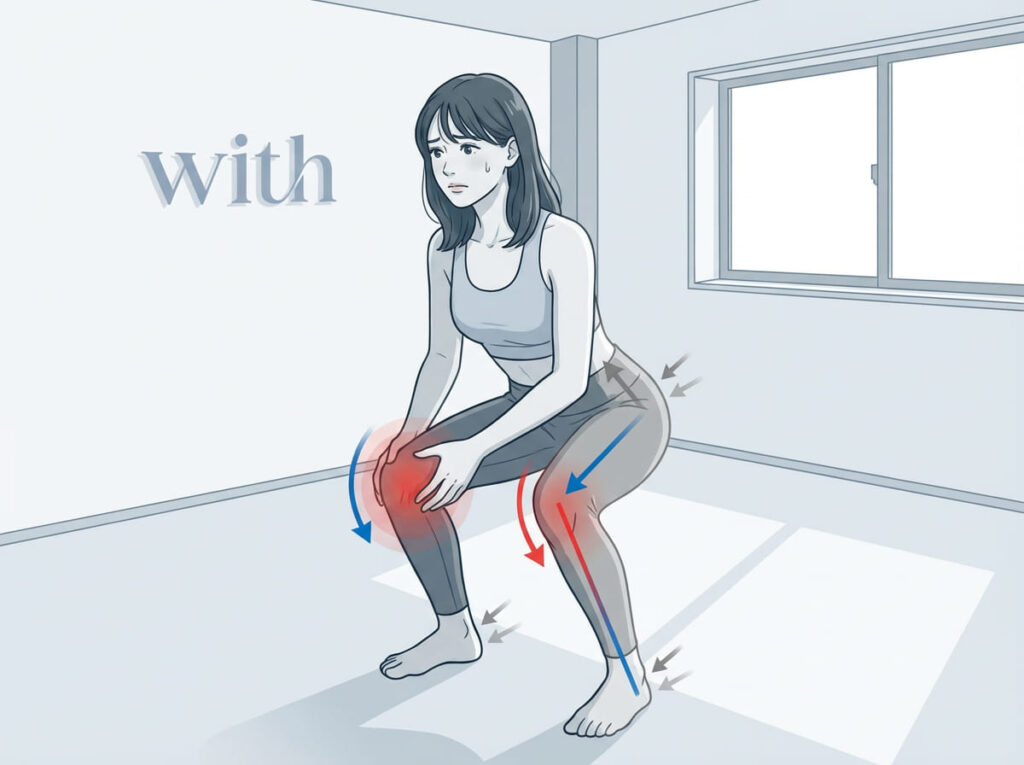 膝に負担がかかっているスクワット姿勢
