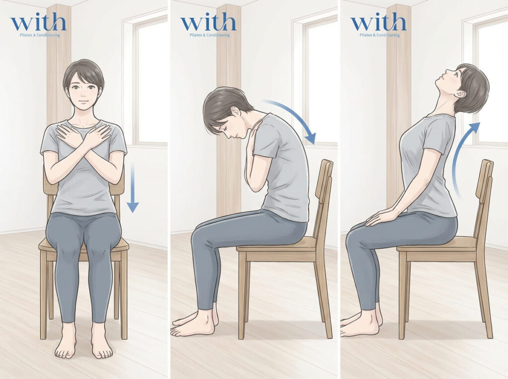 座位胸椎屈伸セルフチェック方法図