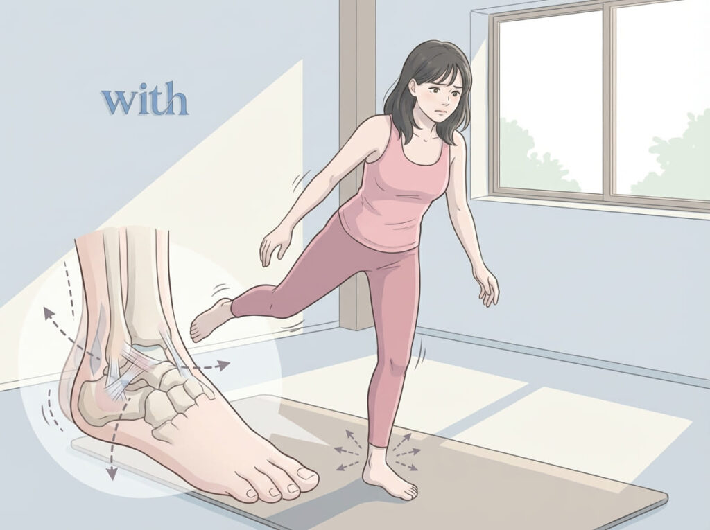 バランス動作で足首が不安定な様子