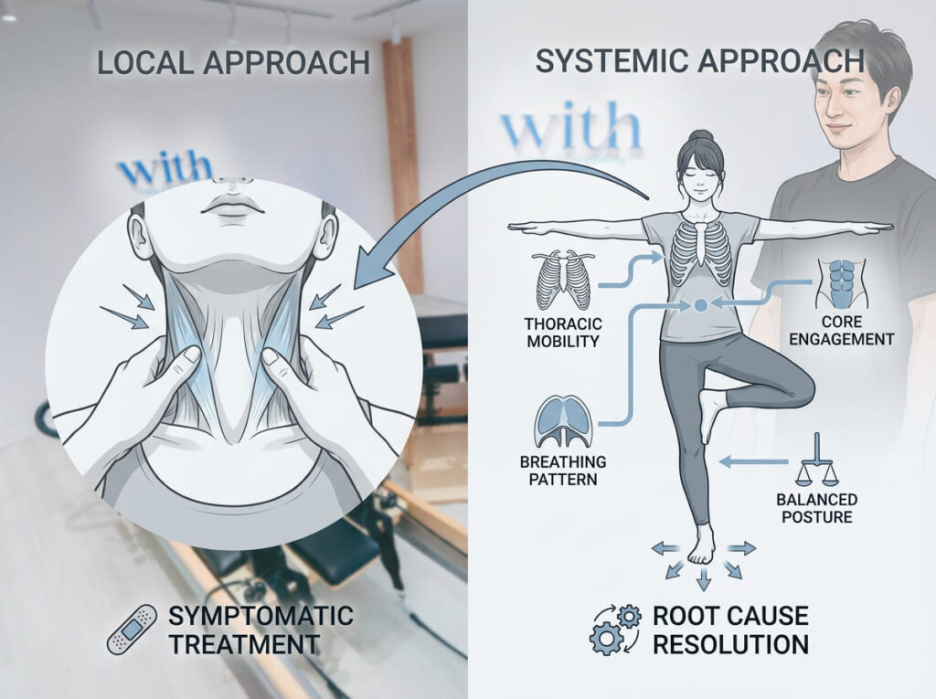 首局所アプローチと全身分担アプローチの比較図