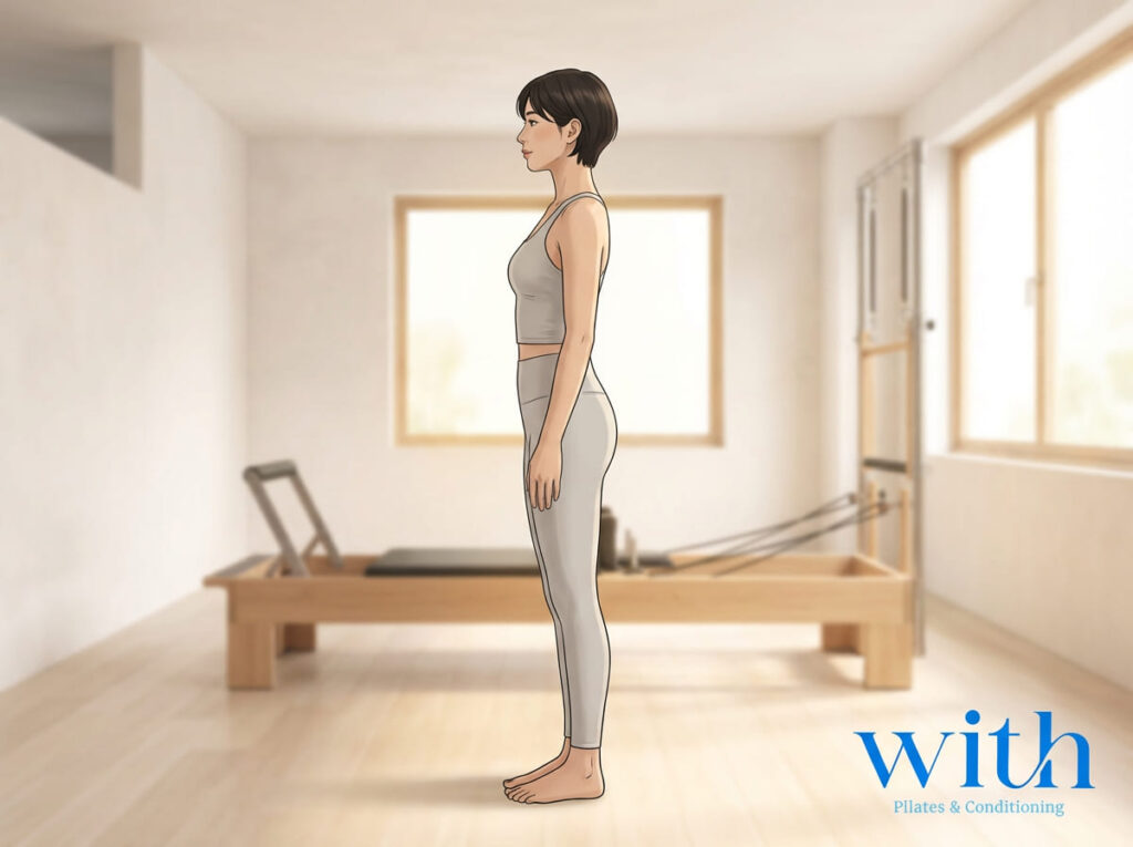 一般的に姿勢が良いとされる背筋が伸びた立位姿勢のイメージ