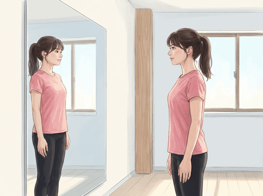 自宅で姿勢チェックを行う方法を説明するための姿勢確認イメージ