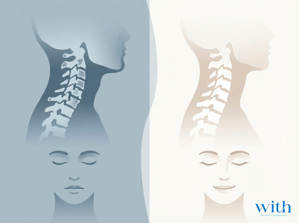 無症候と症候の頸椎画像比較イメージ|画像所見と痛みの関係を説明する図