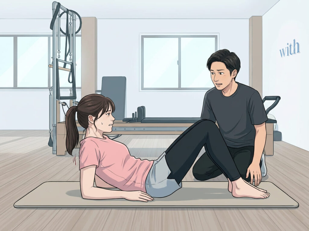 ロールアップ動作で腹筋ではなく首に力が入っている状態の例