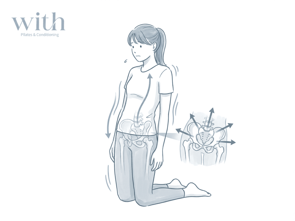 体幹安定性不足による姿勢保持困難のイメージ図