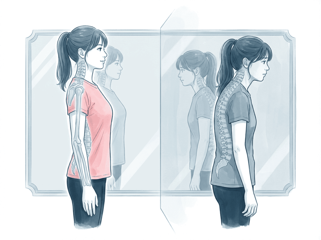 姿勢の自己認識と実際の姿勢の違いを示した図