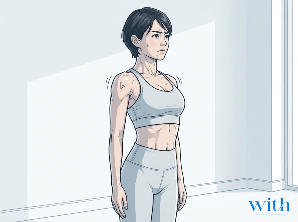 姿勢を意識しすぎて身体が固まる姿勢のイメージ