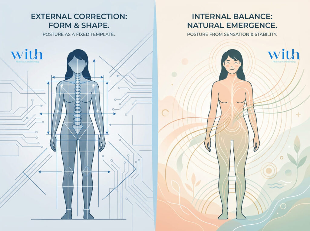 姿勢は形ではなく身体バランスの結果であることを示す比較図