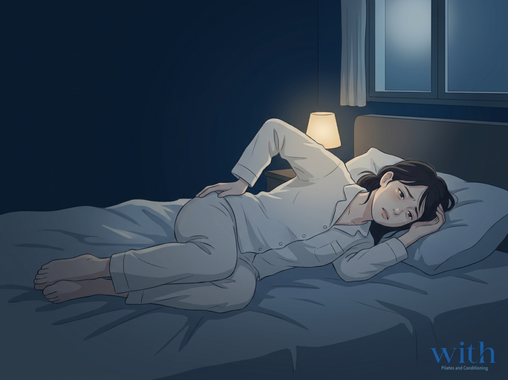 夜間も腰痛が強く眠れず困っている人物